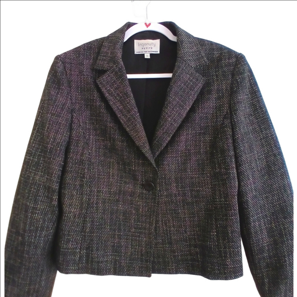 INGENUITY Tweed Black Hip Length 1 Button Blazer Sz 10P